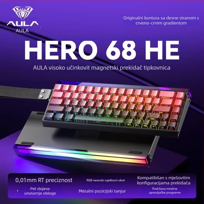 Mehanička tipkovnica s kabelskim povezivanjem, 87 tipki, Neptune magnetska os, RGB pozadinsko osvjetljenje, aluminijsko kućište