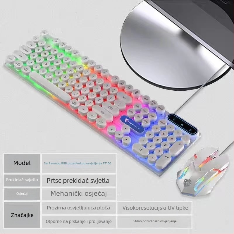 Set tipkovnice i miša s USB pozadinskim osvjetljenjem, žični za desktop i laptop