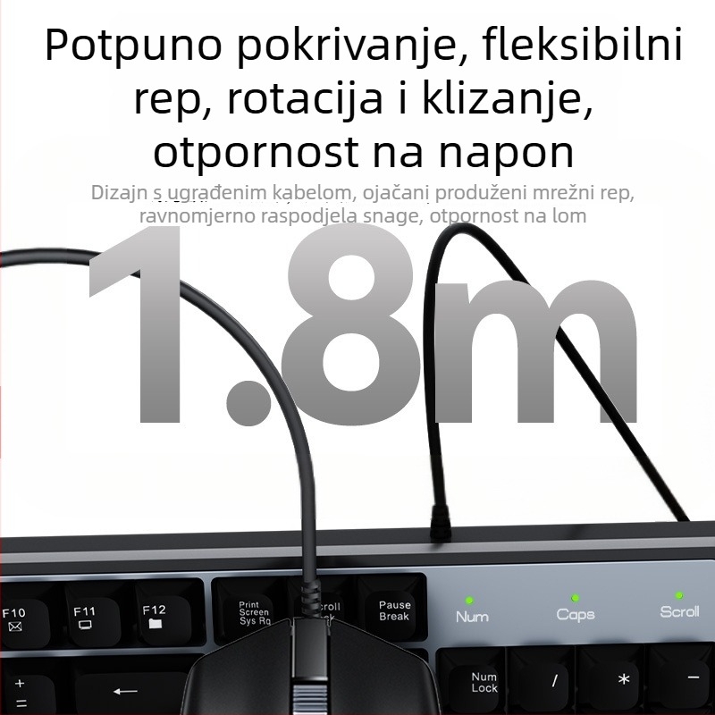 Weige kabelski set tipkovnice i miša – USB, kabel 1,8 m, 1200 dpi, ergonomski, vodootporan