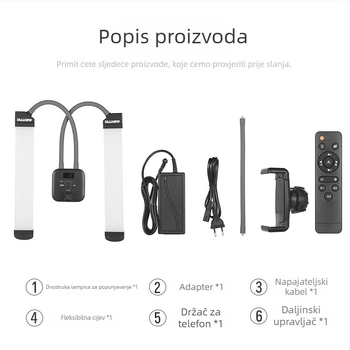 LED svjetlo s dvostrukim ramenima za prijenos uživo i fotografiju, model AL-20, 10-50W, 5V, uspravna montaža