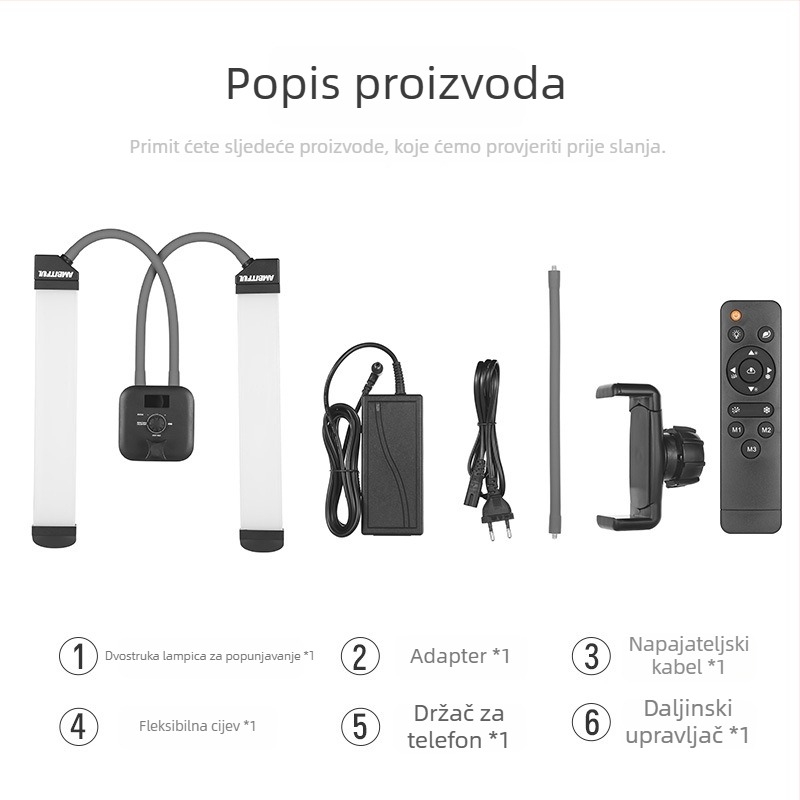 LED svjetlo s dvostrukim ramenima za prijenos uživo i fotografiju, model AL-20, 10-50W, 5V, uspravna montaža