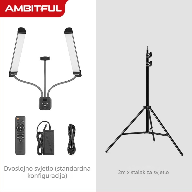 LED svjetlo s dvostrukim ramenima za prijenos uživo i fotografiju, model AL-20, 10-50W, 5V, uspravna montaža