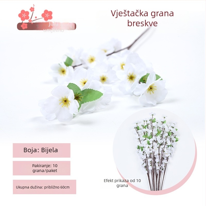 Umjetna grančica cvijeta breskve - plastične i svile cvijeće, model 19037836944, za kućnu dekoraciju i vanjsko uređenje vrta