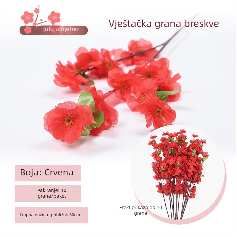 Umjetna grančica cvijeta breskve - plastične i svile cvijeće, model 19037836944, za kućnu dekoraciju i vanjsko uređenje vrta