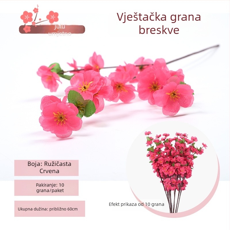 Umjetna grančica cvijeta breskve - plastične i svile cvijeće, model 19037836944, za kućnu dekoraciju i vanjsko uređenje vrta