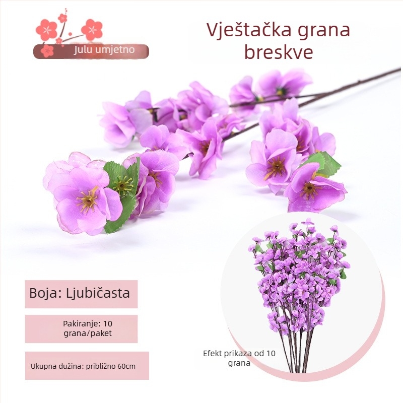 Umjetna grančica cvijeta breskve - plastične i svile cvijeće, model 19037836944, za kućnu dekoraciju i vanjsko uređenje vrta