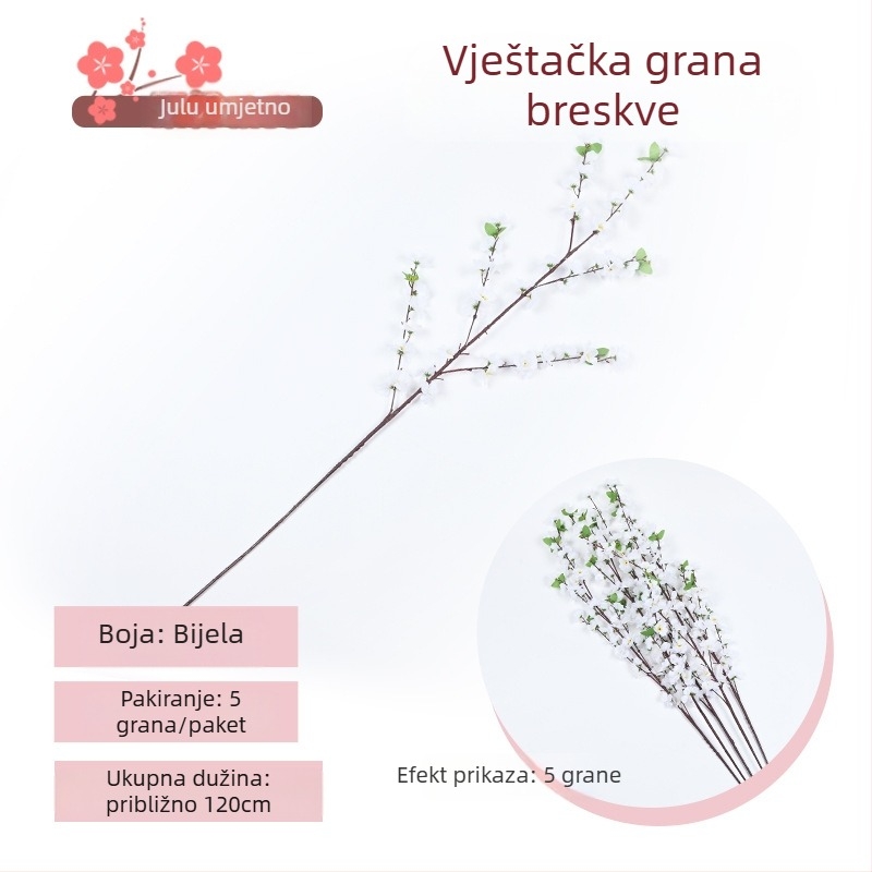 Umjetna grančica cvijeta breskve - plastične i svile cvijeće, model 19037836944, za kućnu dekoraciju i vanjsko uređenje vrta