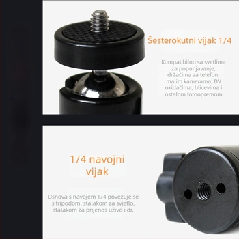 Pan-tilt glava za stativ (metalna konstrukcija, 360° horizontalno okretanje, 90° vertikalni nagib, navojni nosač, 65 g)