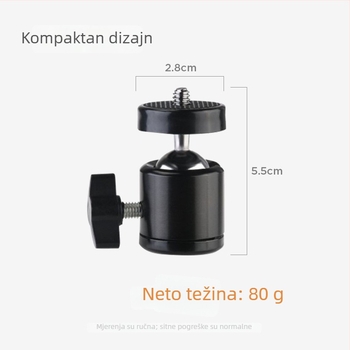Pan-tilt glava za stativ (metalna konstrukcija, 360° horizontalno okretanje, 90° vertikalni nagib, navojni nosač, 65 g)