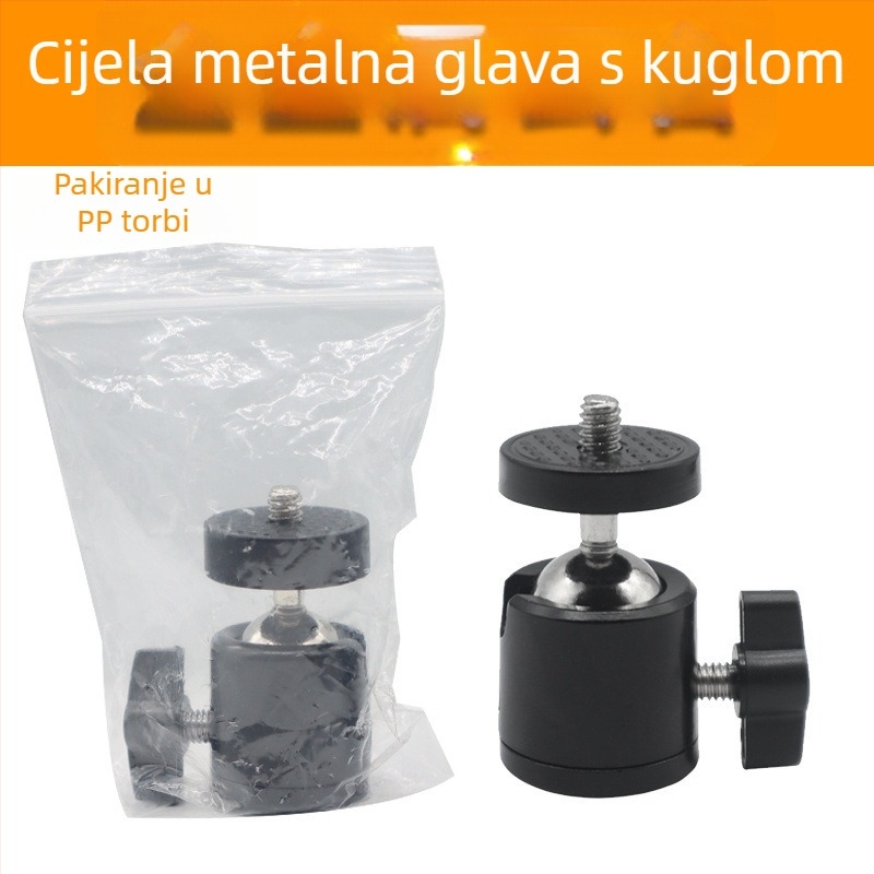 Pan-tilt glava za stativ (metalna konstrukcija, 360° horizontalno okretanje, 90° vertikalni nagib, navojni nosač, 65 g)
