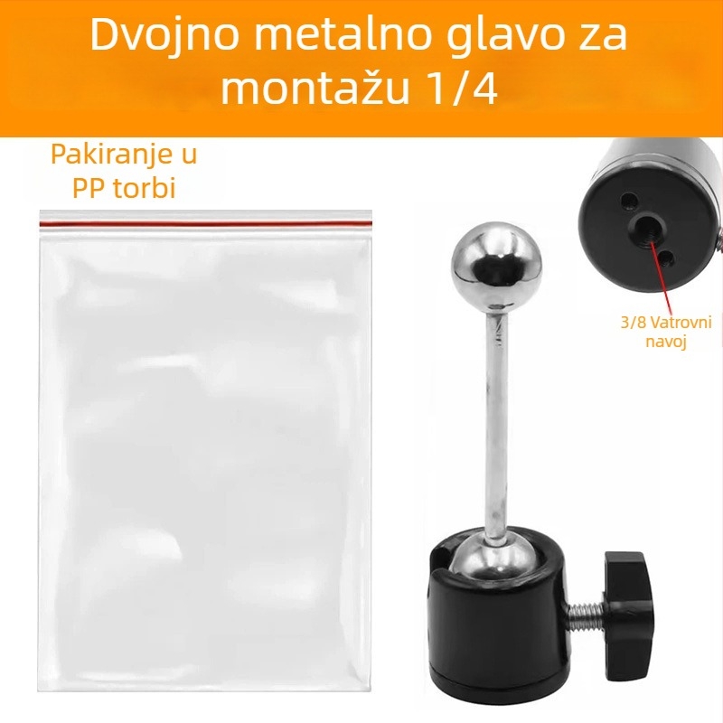 Pan-tilt glava za stativ (metalna konstrukcija, 360° horizontalno okretanje, 90° vertikalni nagib, navojni nosač, 65 g)