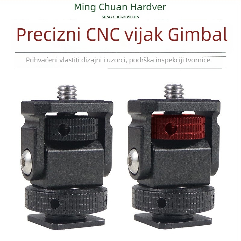 Univerzalni šnek-gimbal s mini hladnom cipom (hladna cipela), aluminijski spoj za tripod vijak adapter za DSLR i bez ogledala (mirrorless) — ručna ugradnja, horizontalno 360°, vertikalno 180°