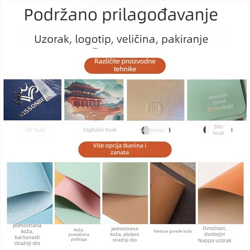 Kožna podloga za miš, velikih dimenzija, radni stol, protuklizna, otporna na mrlje, ispis logotipa, površina za pisanje