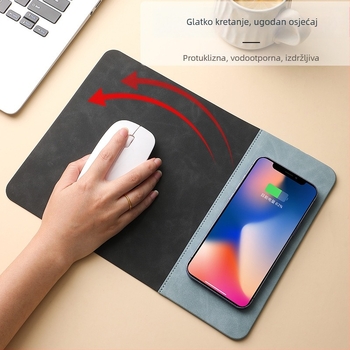 Podložnica za miš s bežičnim punjenjem, PU materijal, jednostrani, prilagodba dostupna