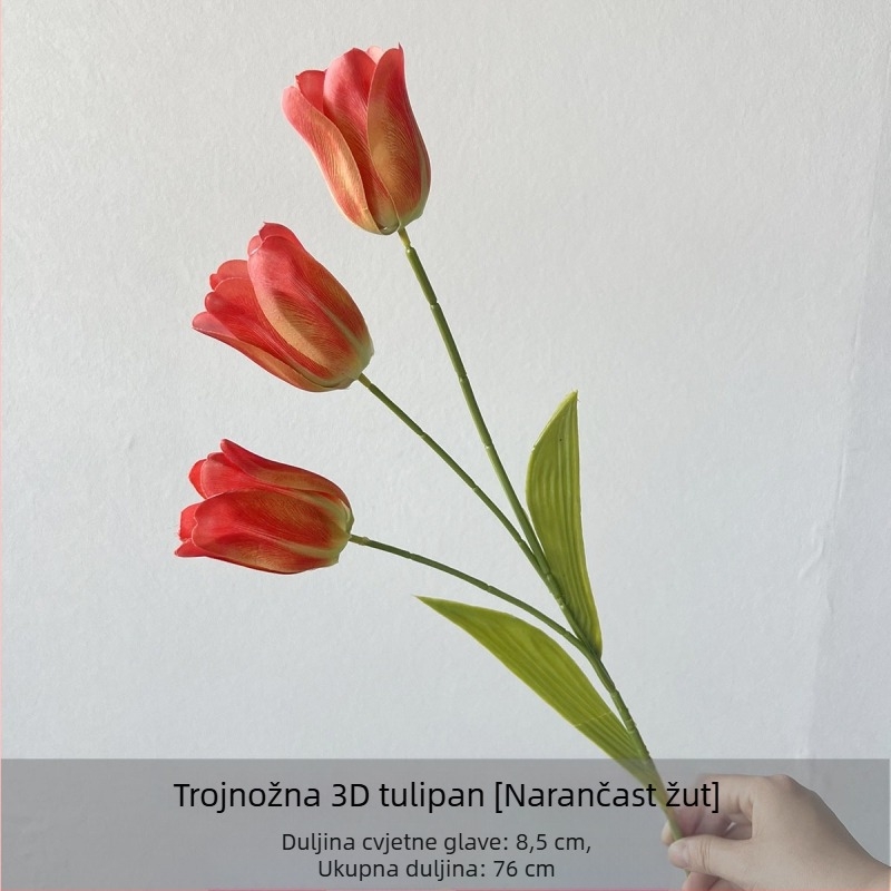 Flower Time 3D svilen tulipan cvijet, jedna grančica, reljefna izrada za vjenčanja i dekor
