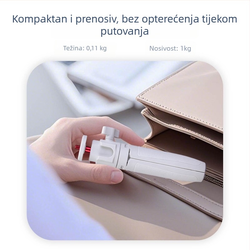 T151 Prijenosni stativ za telefon, univerzalan za mirrorless i akcijske kamere — Kuglasta glava, aluminijska legura, nosivost 1 kg, težina 110 g