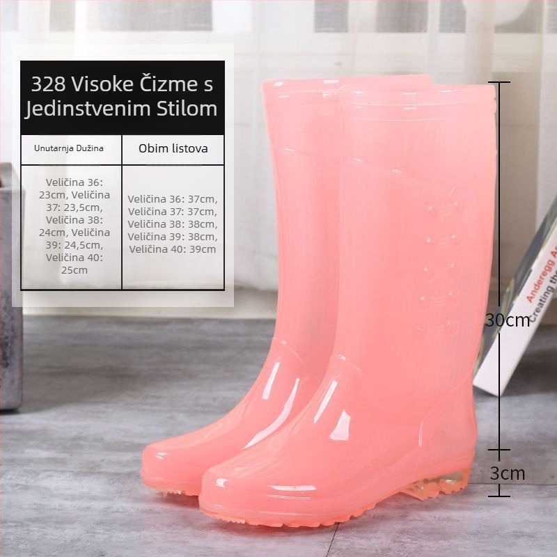 Ženske kišne čizme do srednje visine s plastičnim gornjim dijelom, vodootporne, s pliš unutrašnjošću i kristalnom sole