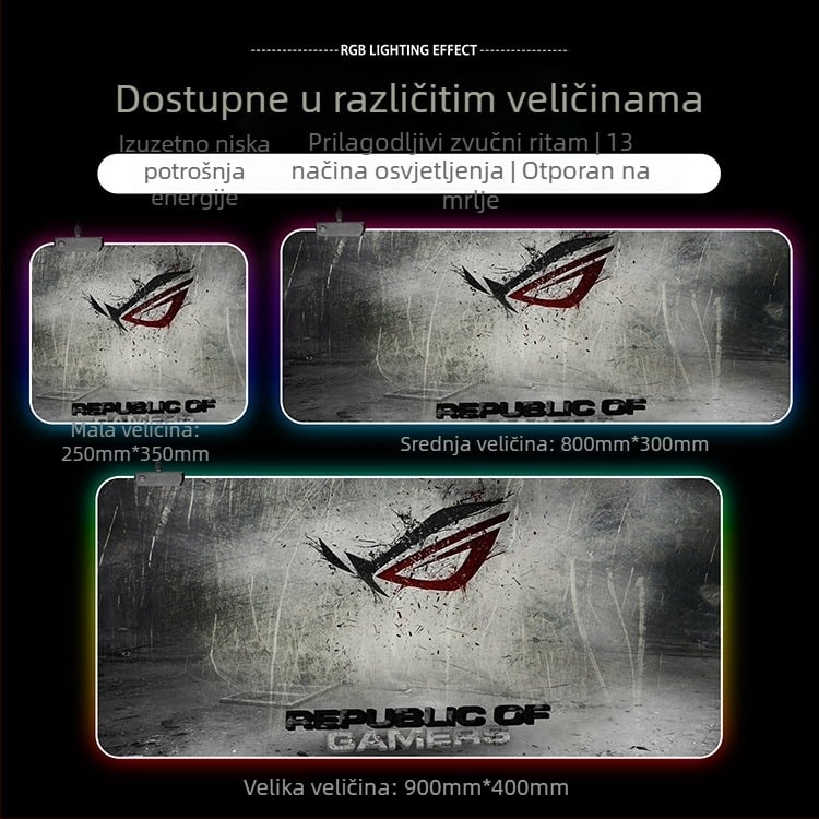 RGB svijetleća gaming podloga za stol, extra velika podloga za miša 300×800 mm, USB hub