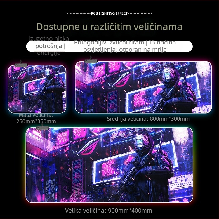 RGB svijetleća gaming podloga za stol, extra velika podloga za miša 300×800 mm, USB hub