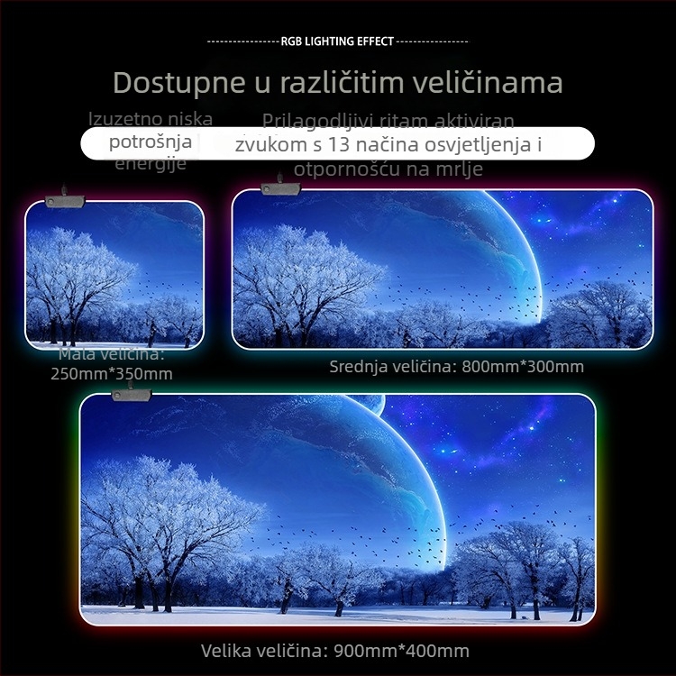 RGB svijetleća gaming podloga za stol, extra velika podloga za miša 300×800 mm, USB hub