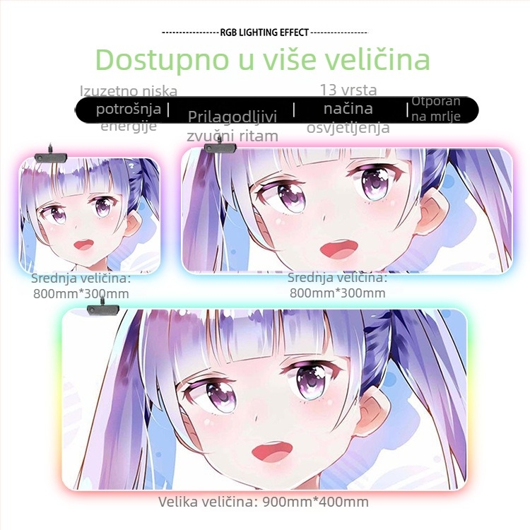 RGB svijetleća gaming podloga za stol, extra velika podloga za miša 300×800 mm, USB hub
