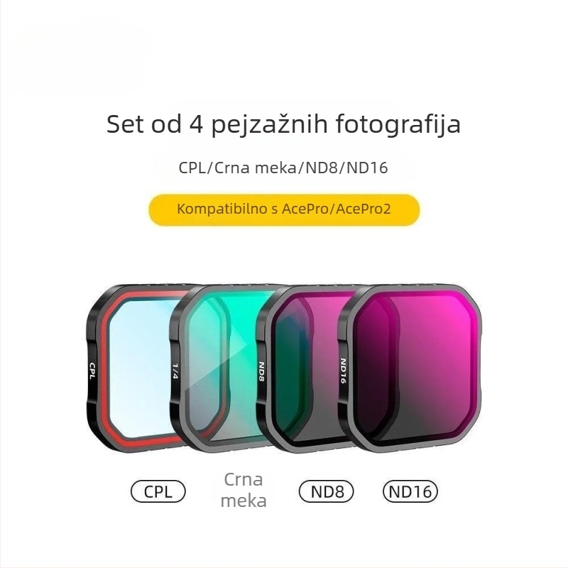 Set filtara za ShadowStone 360Acepro2 sportske kamere: CPL polarizirani filter, ND8/ND16/ND32 filtri, silikon konstrukcija