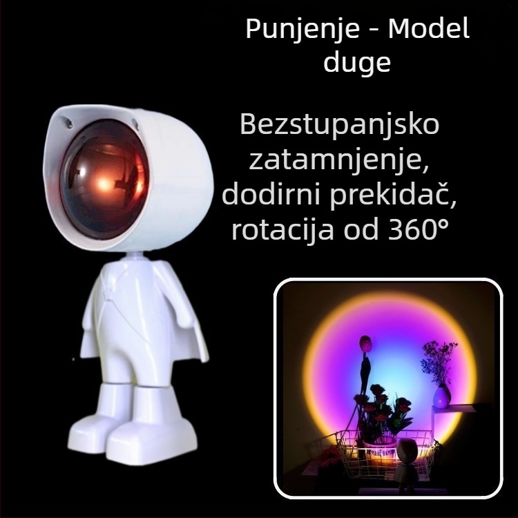 Robot noćno svjetlo zalaska s temom astronauta — mini šarena noćna svjetiljka za fotografiranje