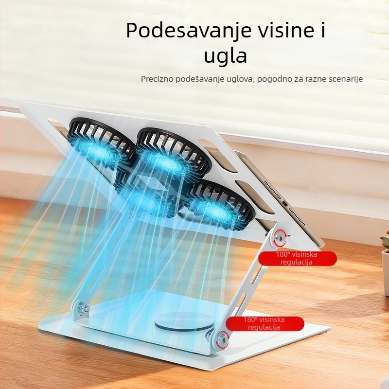 Stalak za laptop – čelični rotirajući stalak, podesiva visina, hlađenje, prijenosno, univerzalni model 906 (kabel 40 cm, težina 1,3 kg)