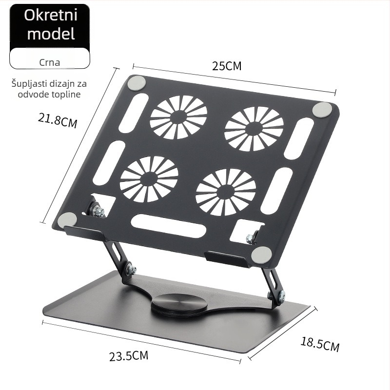 Stalak za laptop – čelični rotirajući stalak, podesiva visina, hlađenje, prijenosno, univerzalni model 906 (kabel 40 cm, težina 1,3 kg)
