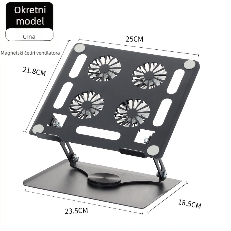 Stalak za laptop – čelični rotirajući stalak, podesiva visina, hlađenje, prijenosno, univerzalni model 906 (kabel 40 cm, težina 1,3 kg)