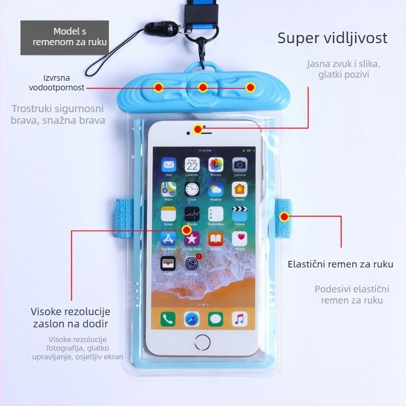 Vodootporna futrola za telefon s dodirnim zaslonom, PVC, za plivanje, ronjenje i aktivnosti na otvorenom
