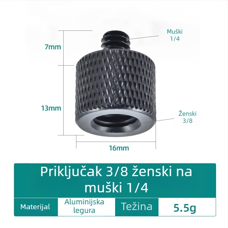 Vijak za kameru, konverzijski 1/4, aluminijska legura, nosivost 2–5 kg, masa 0,0084 kg