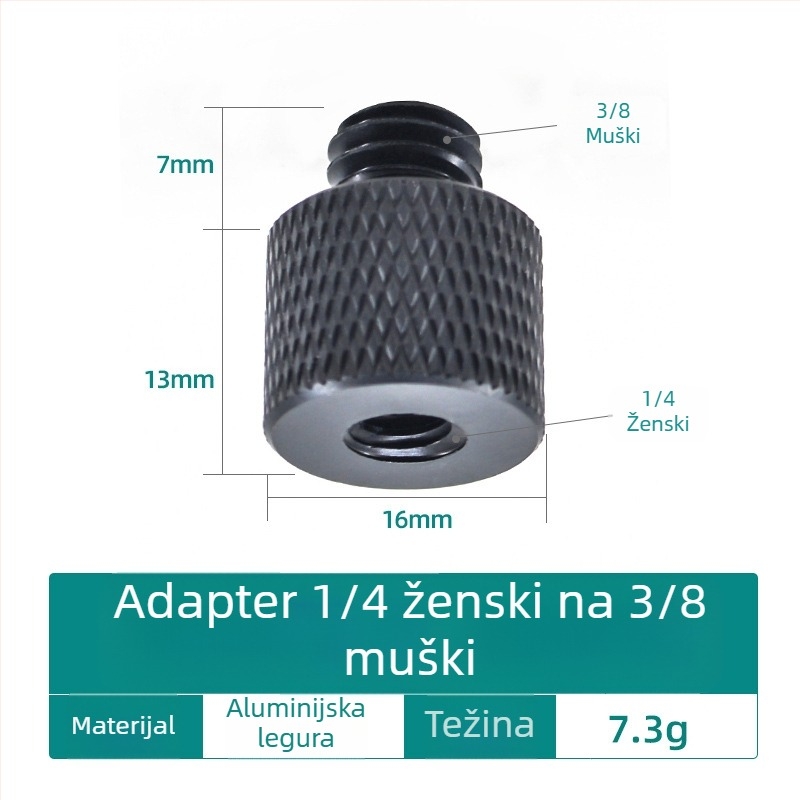 Vijak za kameru, konverzijski 1/4, aluminijska legura, nosivost 2–5 kg, masa 0,0084 kg
