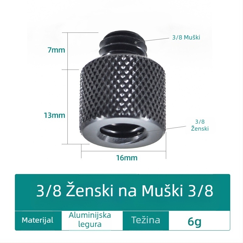 Vijak za kameru, konverzijski 1/4, aluminijska legura, nosivost 2–5 kg, masa 0,0084 kg