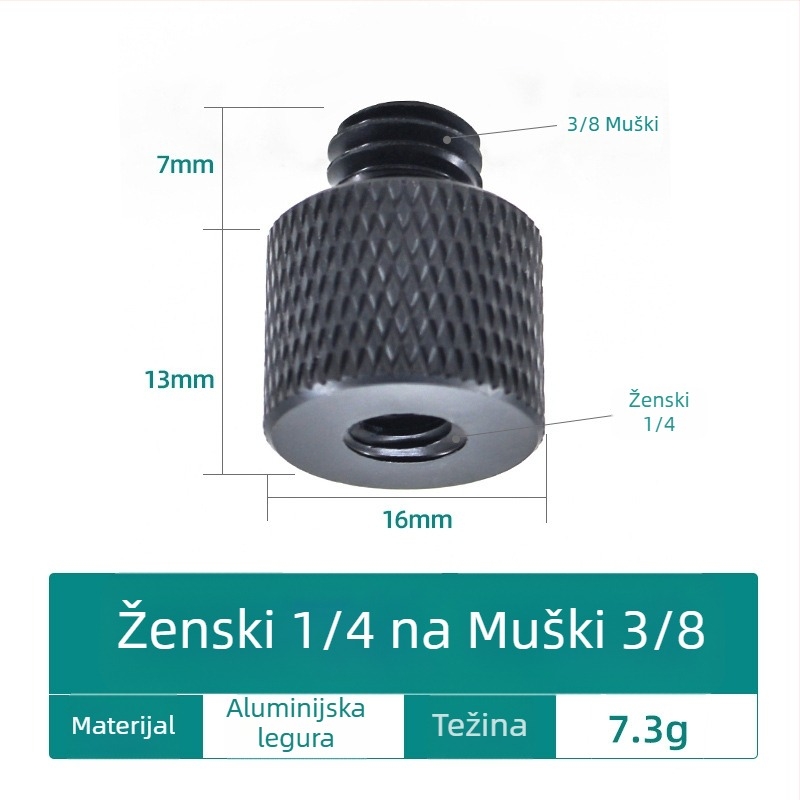 Vijak za kameru, konverzijski 1/4, aluminijska legura, nosivost 2–5 kg, masa 0,0084 kg