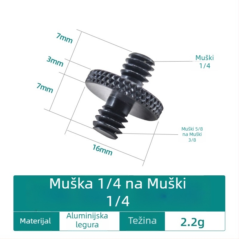 Vijak za kameru, konverzijski 1/4, aluminijska legura, nosivost 2–5 kg, masa 0,0084 kg
