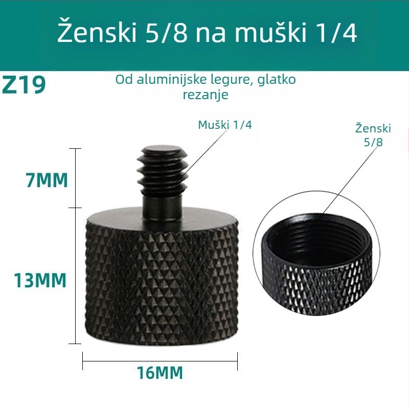 Vijak za kameru, konverzijski 1/4, aluminijska legura, nosivost 2–5 kg, masa 0,0084 kg