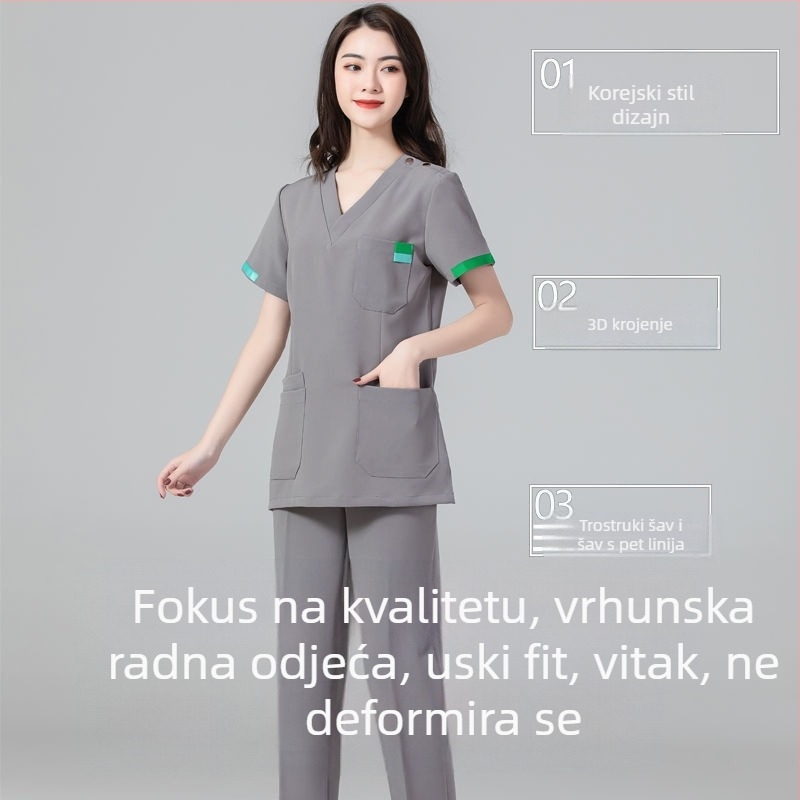 Unisex scrub odjevni komplet za medicinsku uporabu, chenille tkanina, 50–70% elastan, pet četvrt rukava, kragna od krzna, obična duljina 50–65 cm, zaštita od zračenja