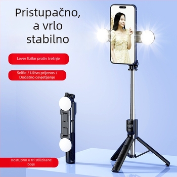 Selfie štap Z115 s trojnožnim stativom, 1,2 m produženje, Bluetooth daljinski upravljač, LED rasvjeta, EIS potporka