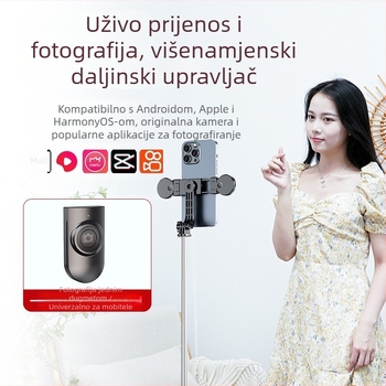 Selfie štap Z115 s trojnožnim stativom, 1,2 m produženje, Bluetooth daljinski upravljač, LED rasvjeta, EIS potporka