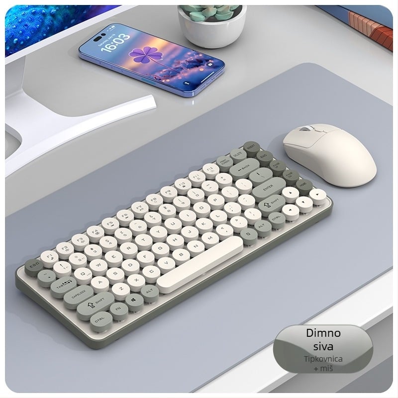 Bežični set tipkovnice i miša s Bluetooth dvostrukim režimom, 87 tipki, ABS konstrukcija, USB prijemnik uključen, bez pozadinskog osvjetljenja