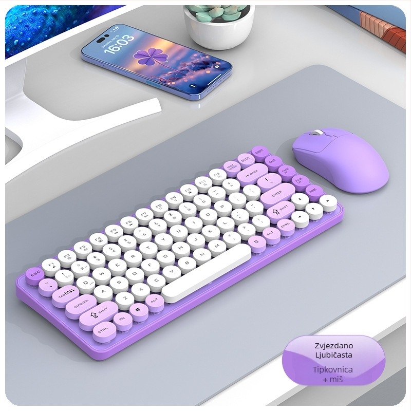Bežični set tipkovnice i miša s Bluetooth dvostrukim režimom, 87 tipki, ABS konstrukcija, USB prijemnik uključen, bez pozadinskog osvjetljenja
