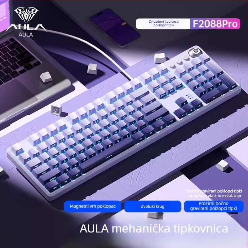 Tarantula F2088pro Gaming mehanička tipkovnica — 108 tipki, žično povezivanje, mehanički prekidači, ABS dvostruka injekcija materijala, 1 godina jamstva