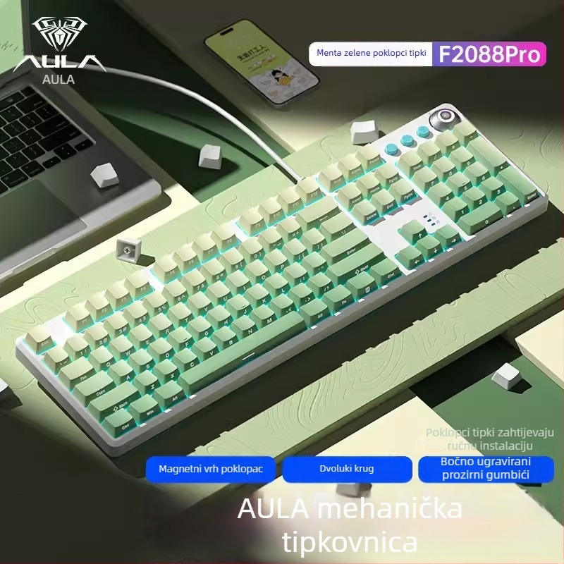Tarantula F2088pro Gaming mehanička tipkovnica — 108 tipki, žično povezivanje, mehanički prekidači, ABS dvostruka injekcija materijala, 1 godina jamstva