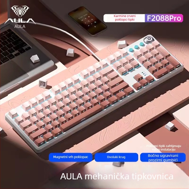 Tarantula F2088pro Gaming mehanička tipkovnica — 108 tipki, žično povezivanje, mehanički prekidači, ABS dvostruka injekcija materijala, 1 godina jamstva