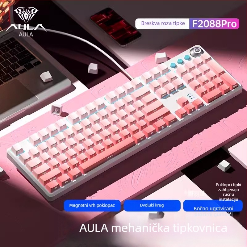 Tarantula F2088pro Gaming mehanička tipkovnica — 108 tipki, žično povezivanje, mehanički prekidači, ABS dvostruka injekcija materijala, 1 godina jamstva