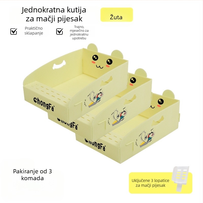 Ekstra velika jednokratna kutija za mačji pijesak, vodootporna, sklopiva, otvorenog tipa za vanjska putovanja