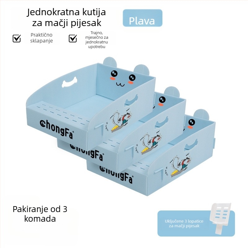 Ekstra velika jednokratna kutija za mačji pijesak, vodootporna, sklopiva, otvorenog tipa za vanjska putovanja