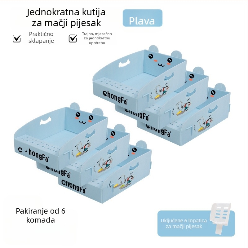 Ekstra velika jednokratna kutija za mačji pijesak, vodootporna, sklopiva, otvorenog tipa za vanjska putovanja
