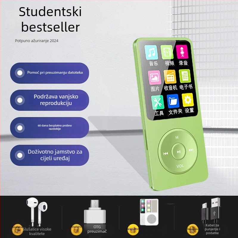 Studentska verzija kompaktni prijenosni MP3/MP4/MP5 player sa utorom za karticu i vanjskim zvučnikom